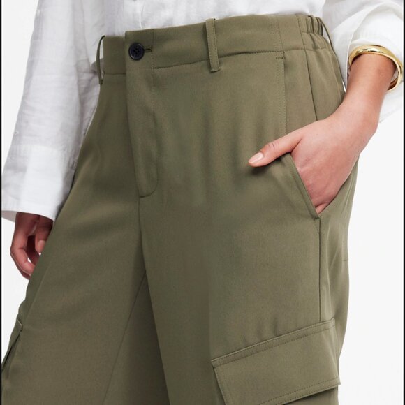 6 TALL Madewell NWT Tall Pull-On Utility Cargo Pants Faded Ivy Olive Green Crepe - Picture 5 of 11
